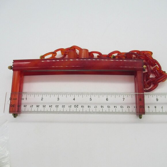 Vintage Chunky Lucite Purse Frame Linked Chain Handle Vermilion - Picture 12 of 16